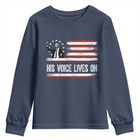 Charlie Kirk Memorial Youth Sweatshirt His Voice Lives On Vintage Patriotic American Flag - Wonder Print Shop