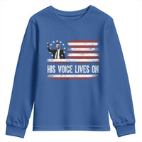 Charlie Kirk Memorial Youth Sweatshirt His Voice Lives On Vintage Patriotic American Flag - Wonder Print Shop