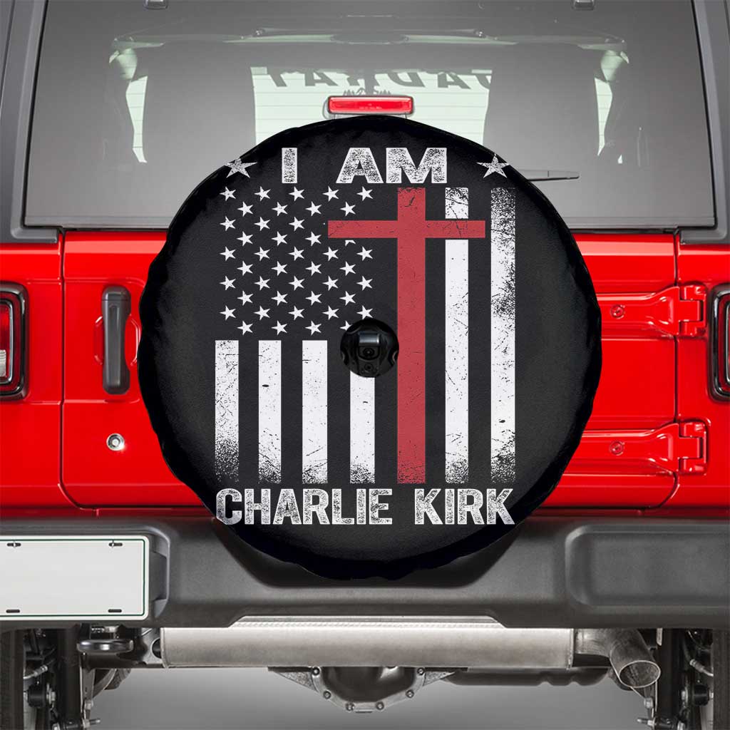 I Am Charlie Kirk Spare Tire Cover Christian Cross Faith American Falg - Wonder Print Shop