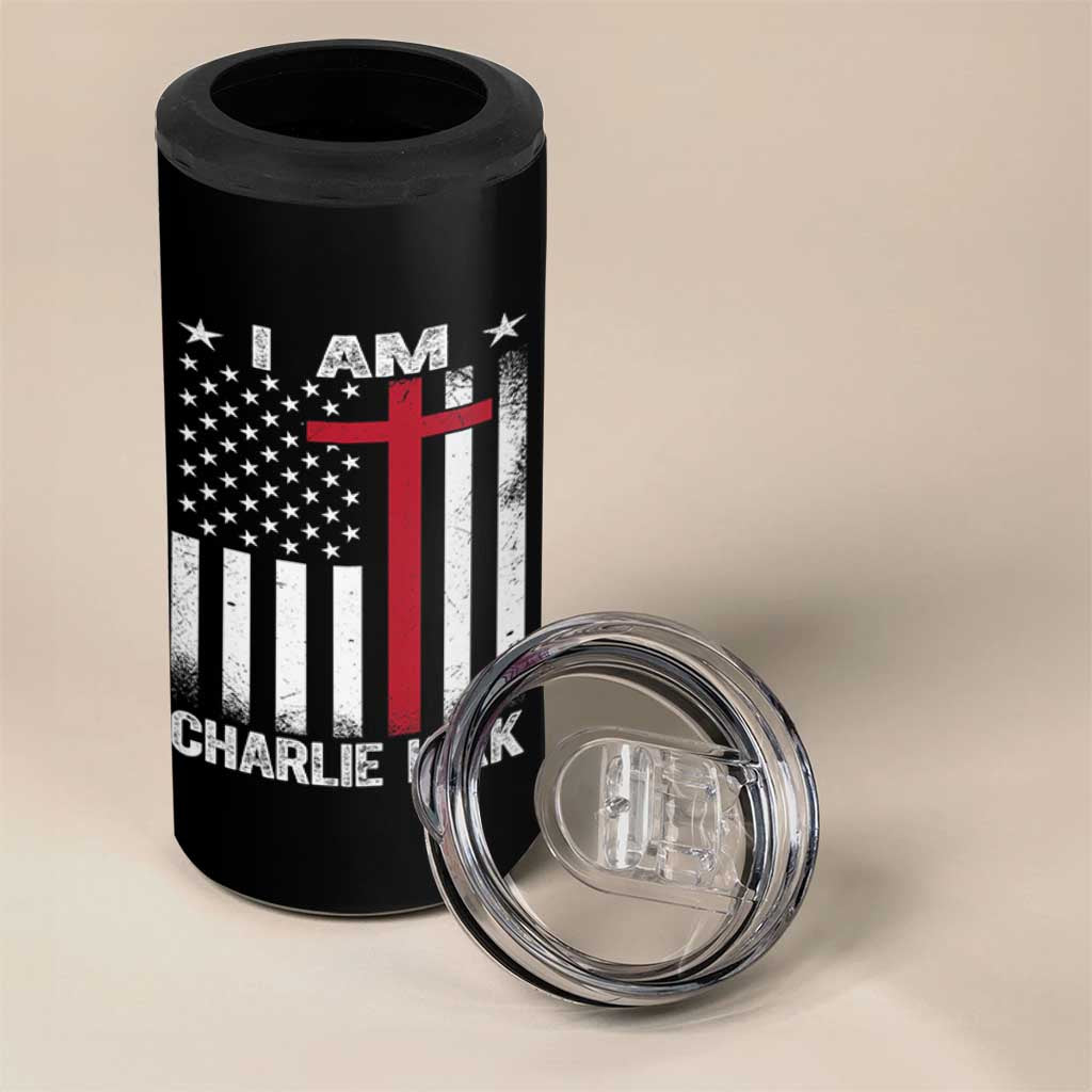 I Am Charlie Kirk 4 in 1 Can Cooler Tumbler Christian Cross Faith American Falg - Wonder Print Shop
