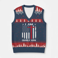 I Am Charlie Kirk V-Neck Knit Sweater Vest Christian Cross Faith American Falg - Wonder Print Shop