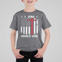 I Am Charlie Kirk T Shirt For Kid Christian Cross Faith American Falg - Wonder Print Shop