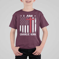 I Am Charlie Kirk T Shirt For Kid Christian Cross Faith American Falg - Wonder Print Shop