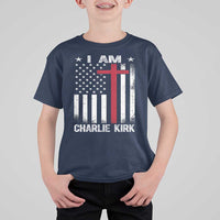 I Am Charlie Kirk T Shirt For Kid Christian Cross Faith American Falg - Wonder Print Shop