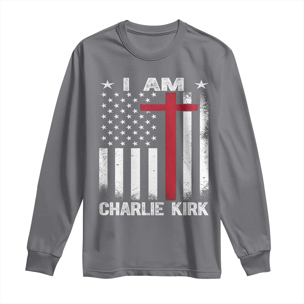 I Am Charlie Kirk Long Sleeve Shirt Christian Cross Faith American Falg - Wonder Print Shop