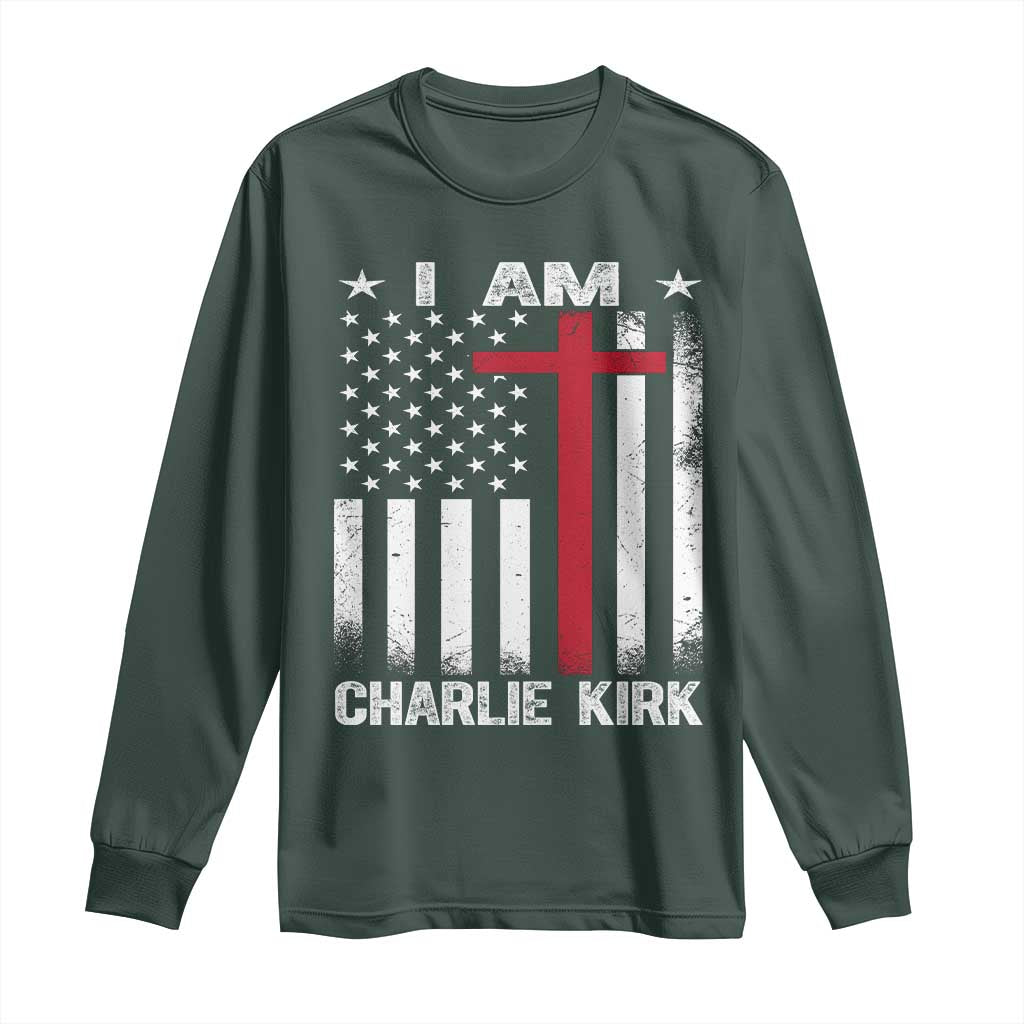 I Am Charlie Kirk Long Sleeve Shirt Christian Cross Faith American Falg - Wonder Print Shop