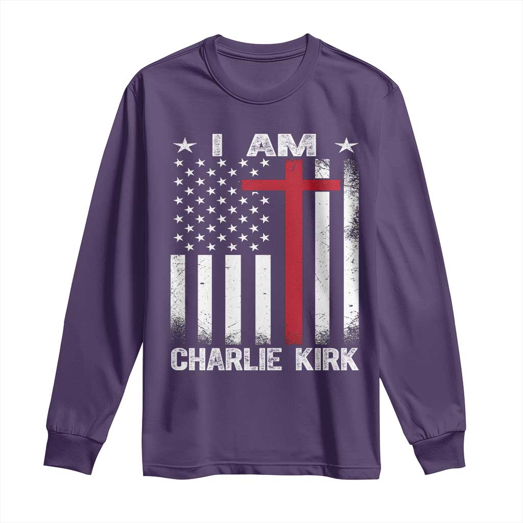 I Am Charlie Kirk Long Sleeve Shirt Christian Cross Faith American Falg - Wonder Print Shop