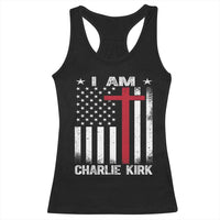 I Am Charlie Kirk Racerback Tank Top Christian Cross Faith American Falg - Wonder Print Shop