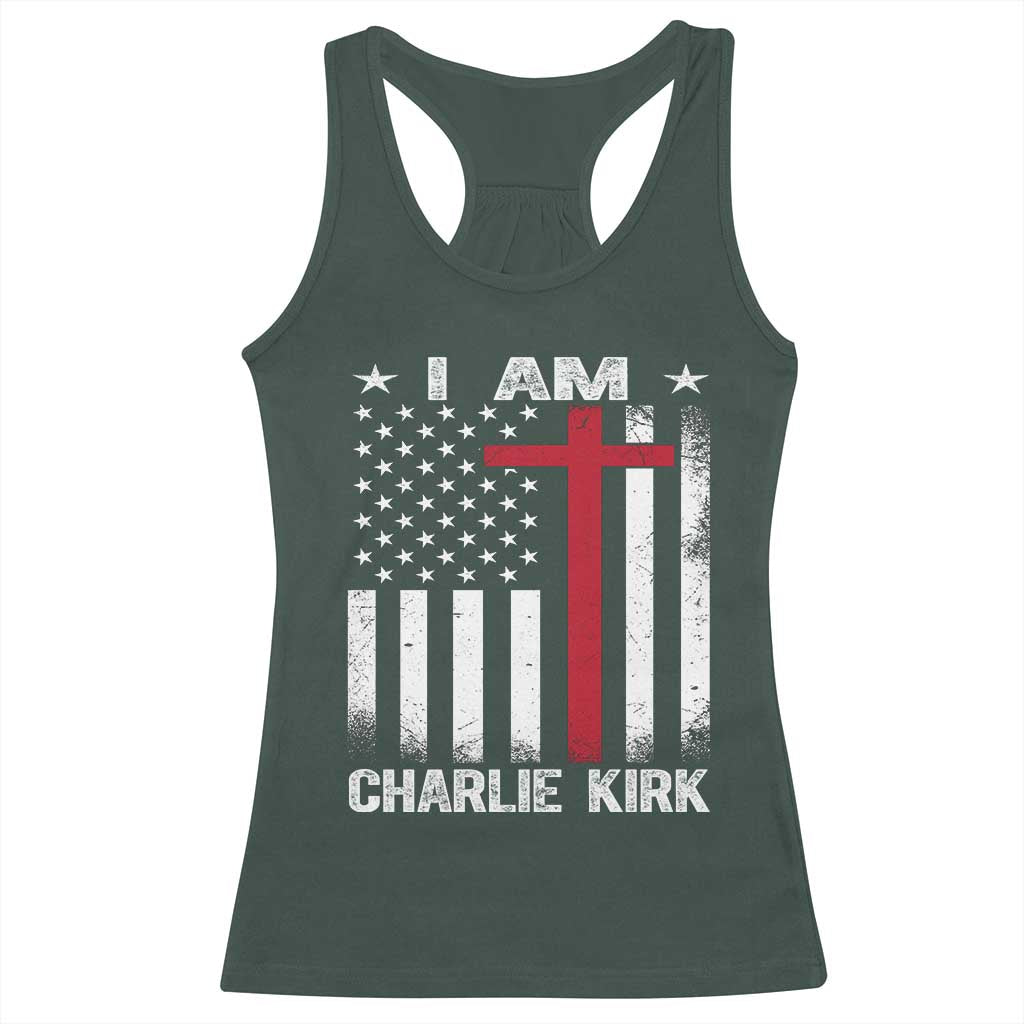 I Am Charlie Kirk Racerback Tank Top Christian Cross Faith American Falg - Wonder Print Shop