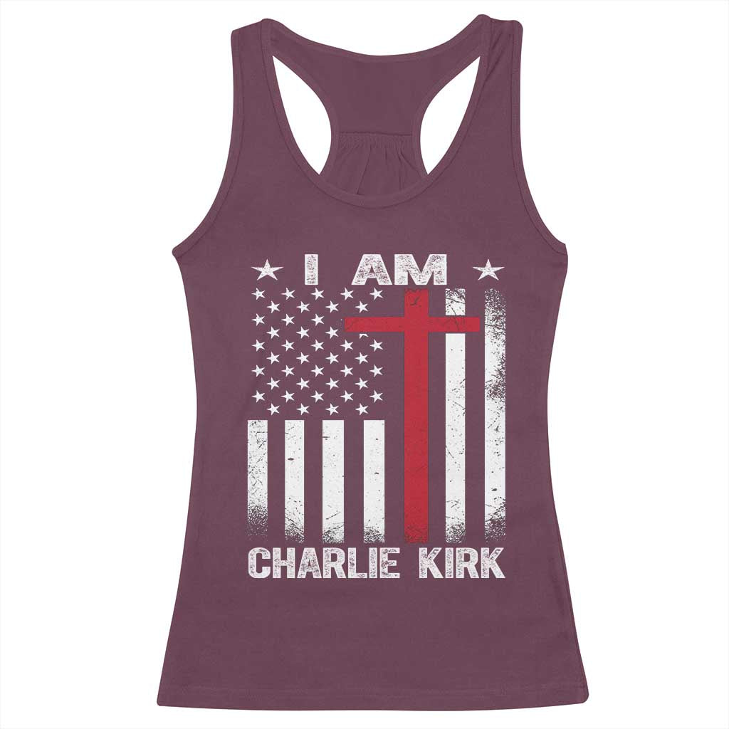 I Am Charlie Kirk Racerback Tank Top Christian Cross Faith American Falg - Wonder Print Shop
