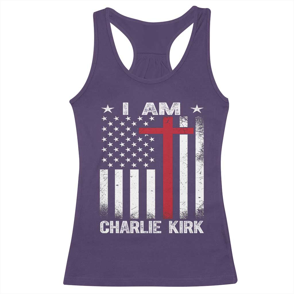 I Am Charlie Kirk Racerback Tank Top Christian Cross Faith American Falg - Wonder Print Shop
