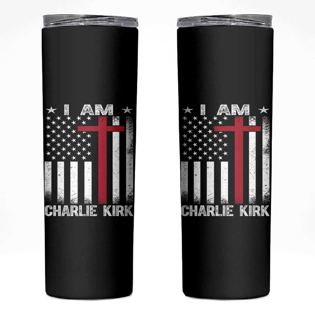 I Am Charlie Kirk Skinny Tumbler Christian Cross Faith American Falg - Wonder Print Shop