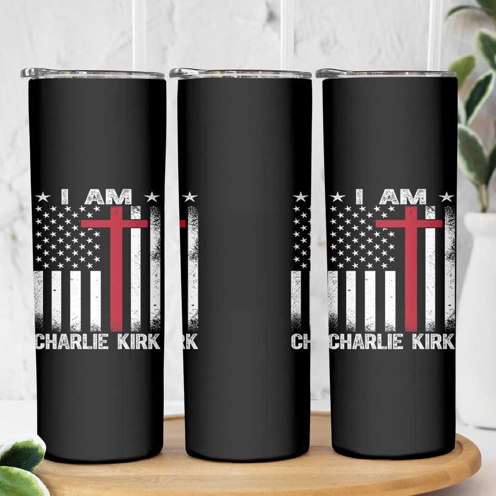 I Am Charlie Kirk Skinny Tumbler Christian Cross Faith American Falg - Wonder Print Shop