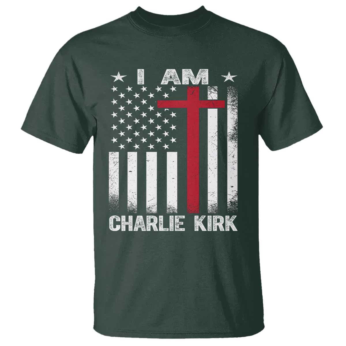 I Am Charlie Kirk T Shirt Christian Cross Faith American Falg - Wonder Print Shop
