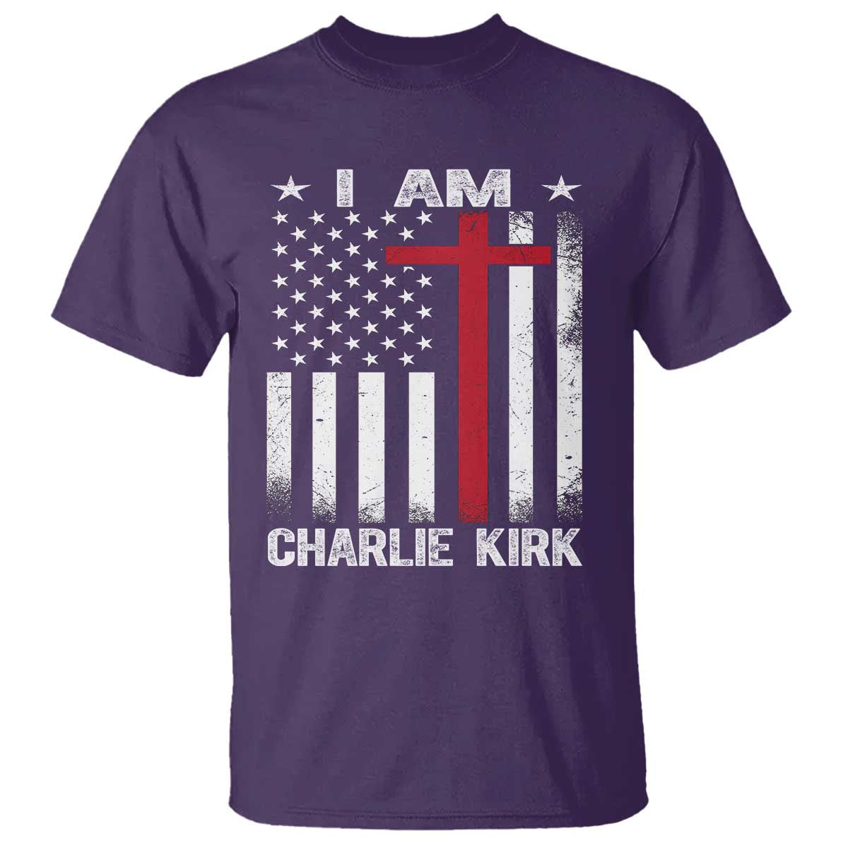 I Am Charlie Kirk T Shirt Christian Cross Faith American Falg - Wonder Print Shop