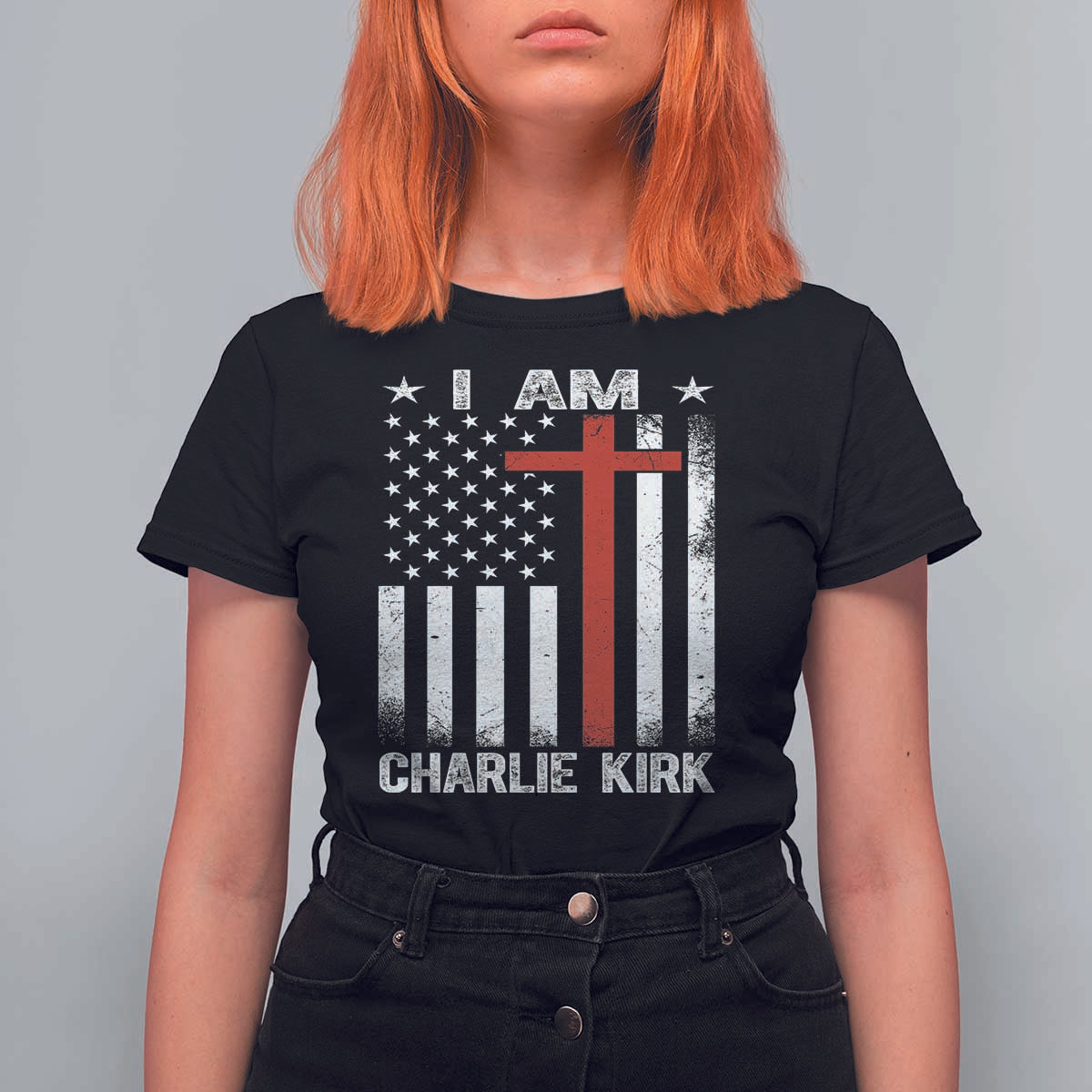 I Am Charlie Kirk T Shirt For Women Christian Cross Faith American Falg - Wonder Print Shop