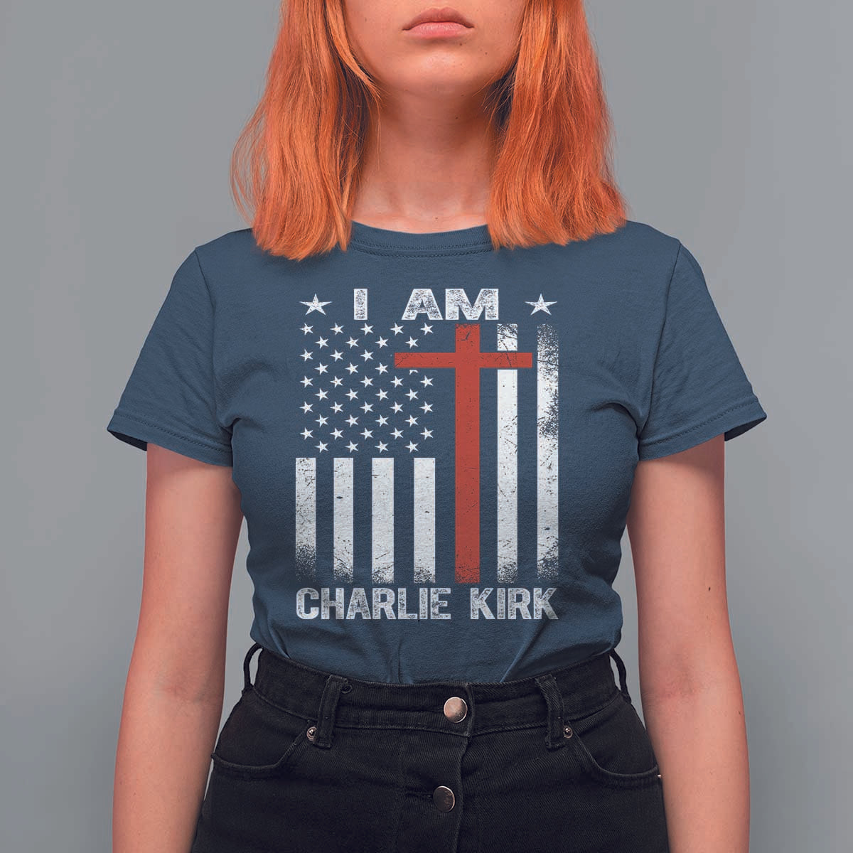 I Am Charlie Kirk T Shirt For Women Christian Cross Faith American Falg - Wonder Print Shop