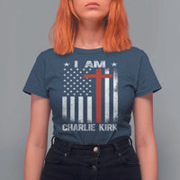I Am Charlie Kirk T Shirt For Women Christian Cross Faith American Falg - Wonder Print Shop