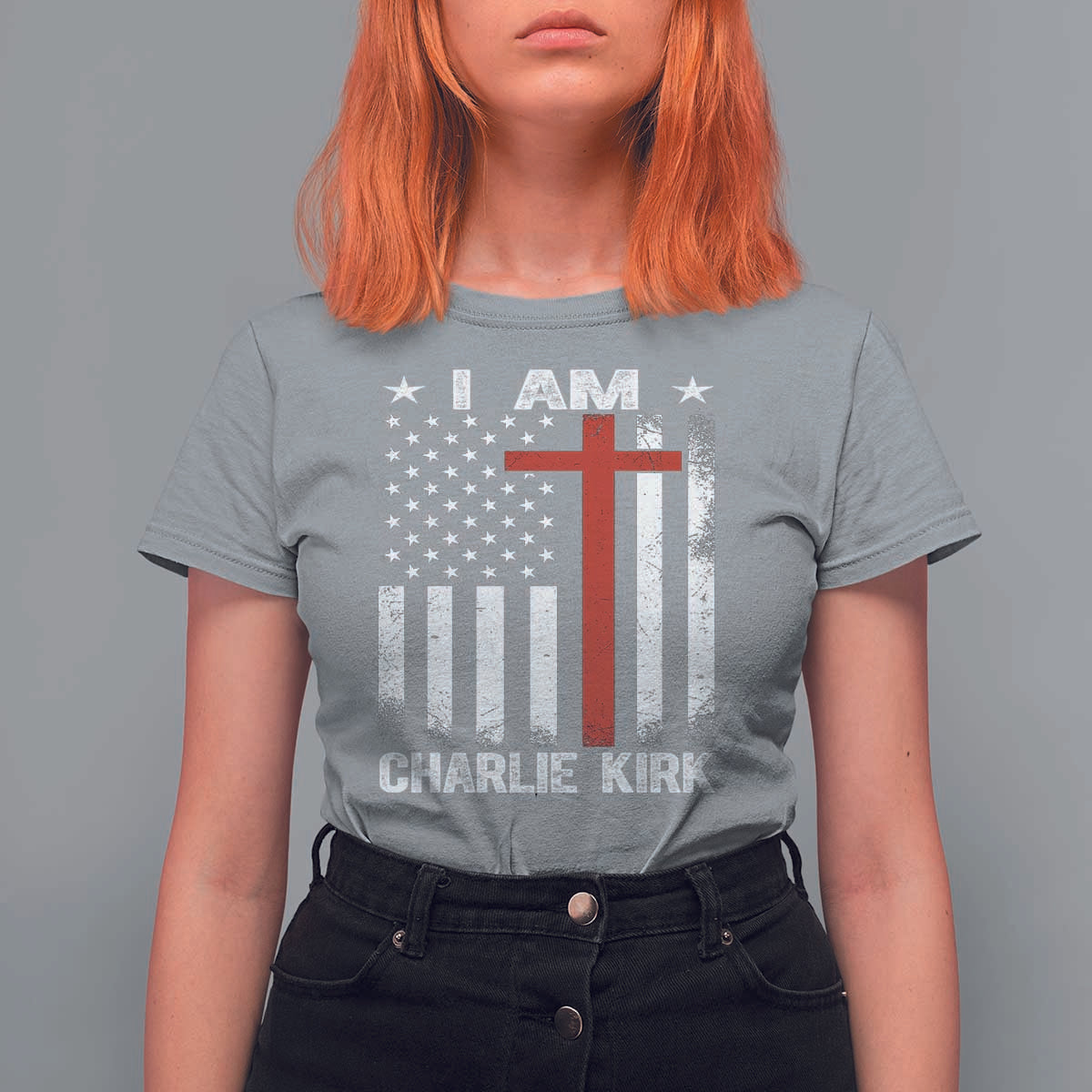 I Am Charlie Kirk T Shirt For Women Christian Cross Faith American Falg - Wonder Print Shop