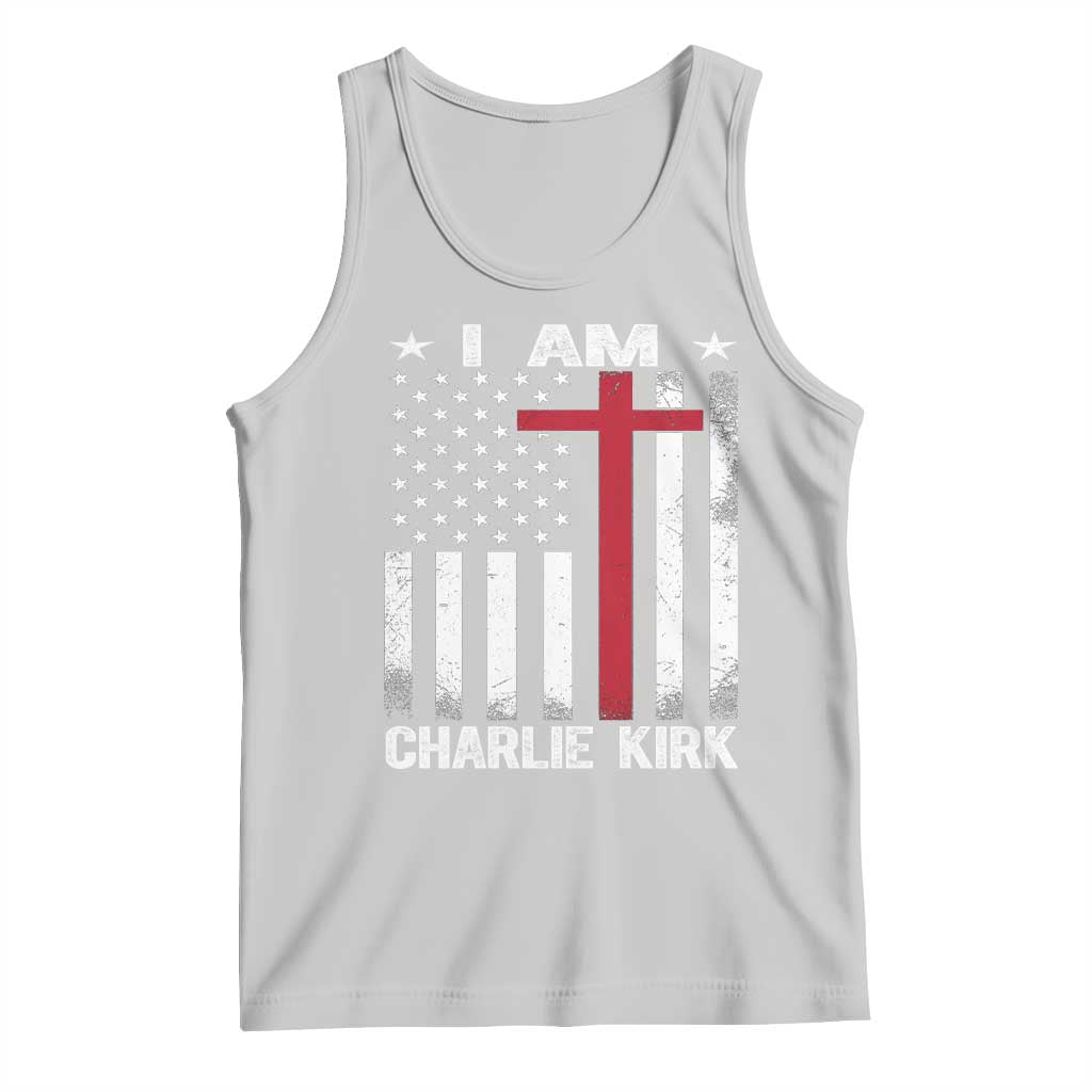 I Am Charlie Kirk Tank Top Christian Cross Faith American Flag - Wonder Print Shop
