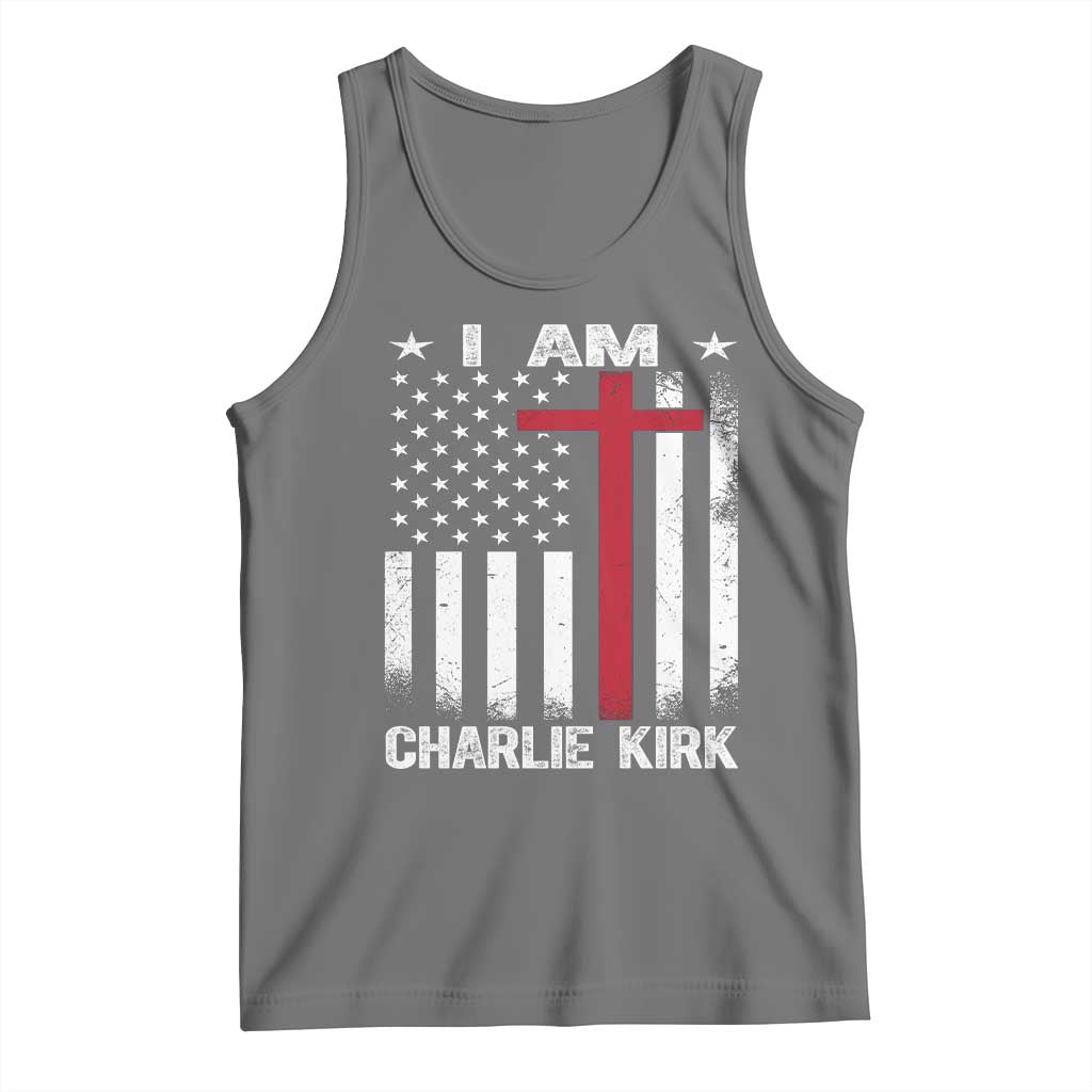 I Am Charlie Kirk Tank Top Christian Cross Faith American Flag - Wonder Print Shop
