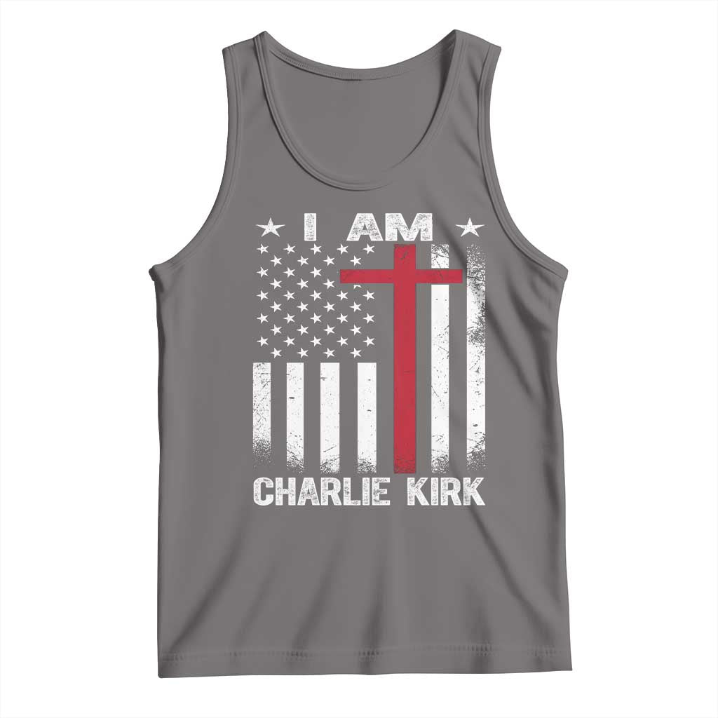 I Am Charlie Kirk Tank Top Christian Cross Faith American Flag - Wonder Print Shop