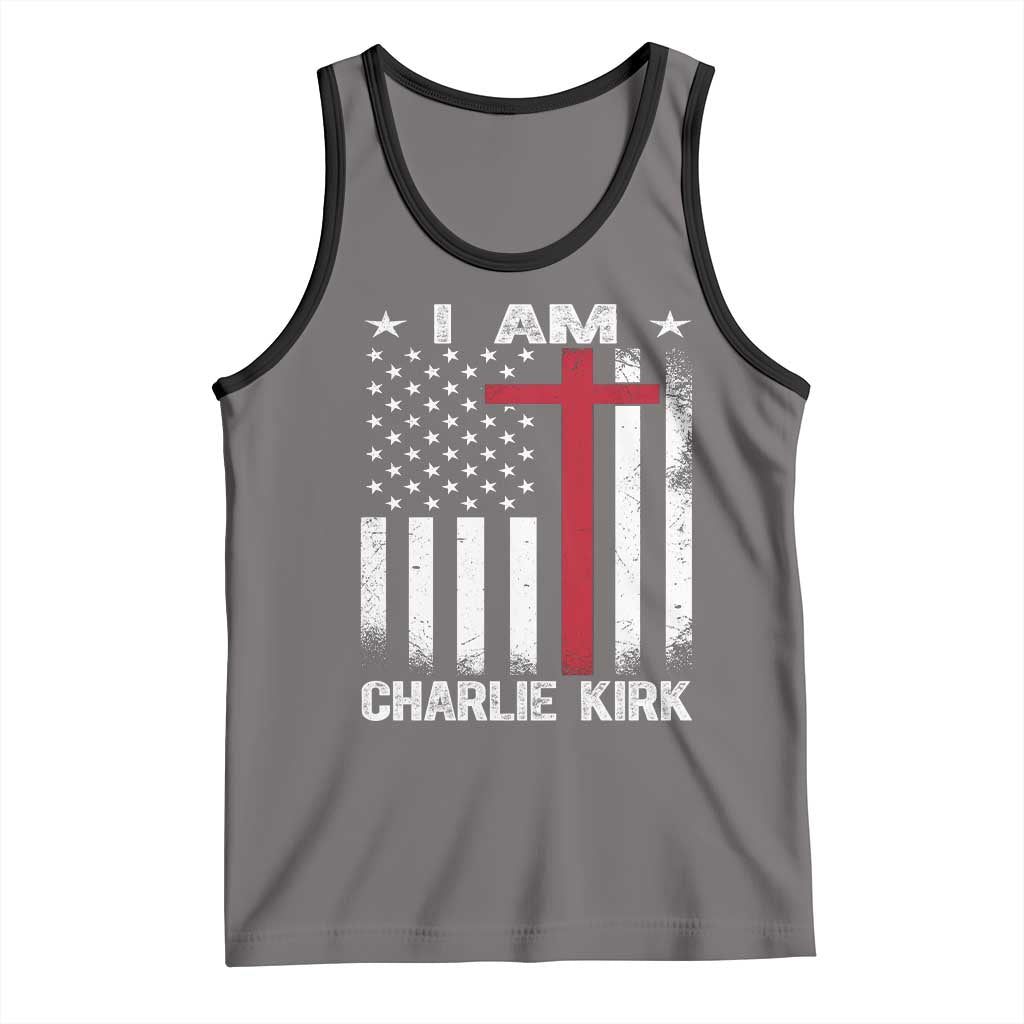I Am Charlie Kirk Tank Top Christian Cross Faith American Flag - Wonder Print Shop
