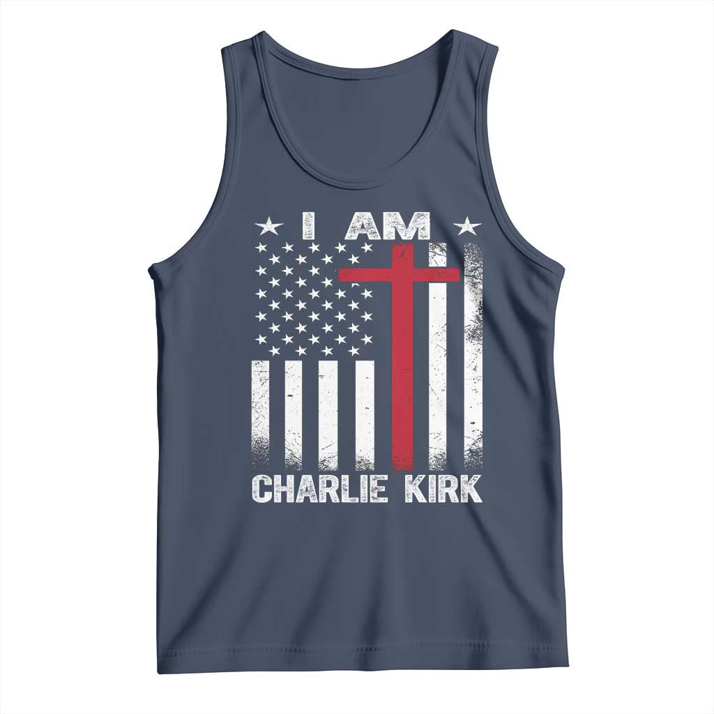 I Am Charlie Kirk Tank Top Christian Cross Faith American Flag - Wonder Print Shop