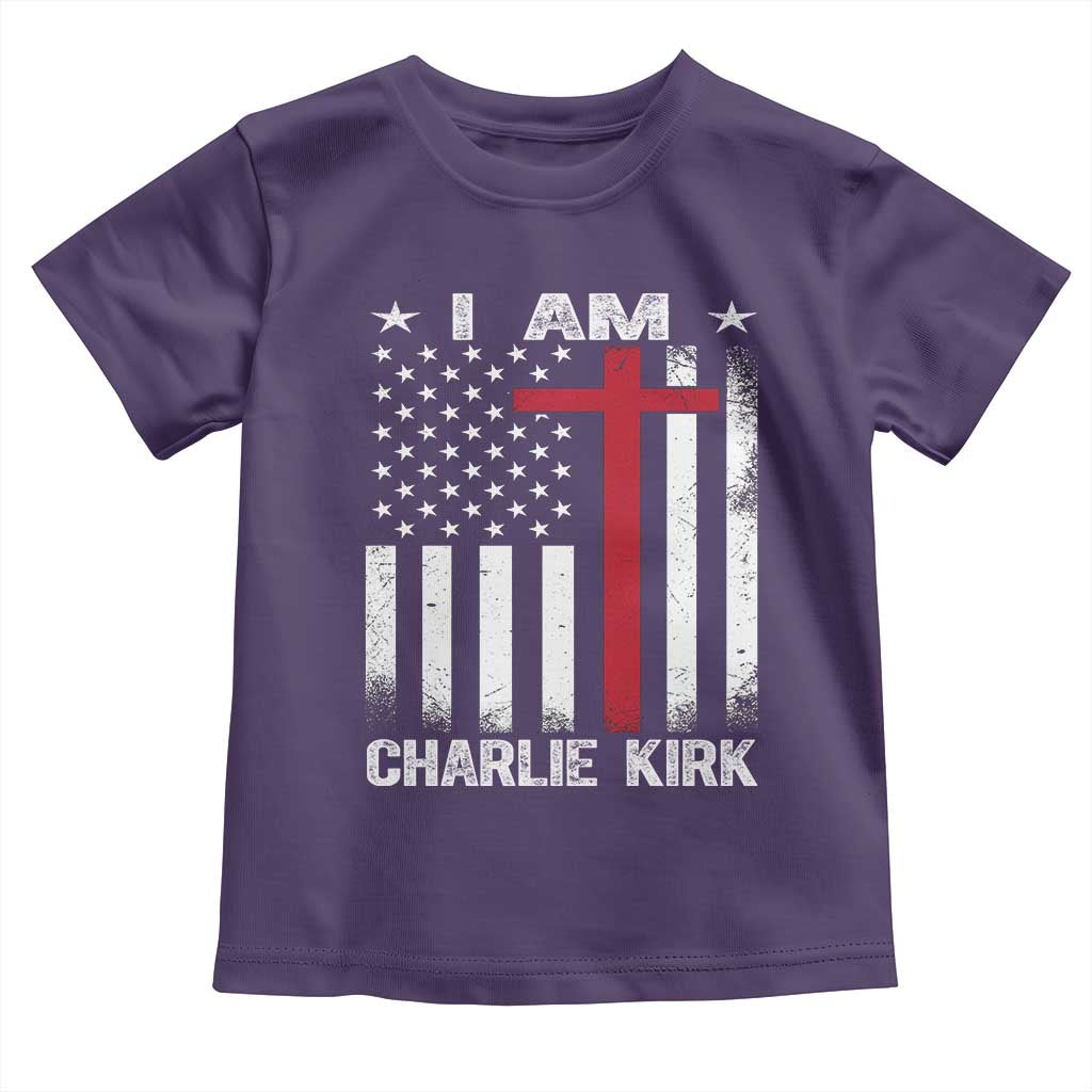 I Am Charlie Kirk Toddler T Shirt Christian Cross Faith American Falg - Wonder Print Shop