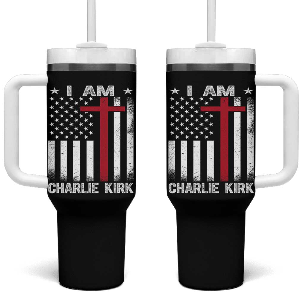 I Am Charlie Kirk Tumbler With Handle Christian Cross Faith American Falg - Wonder Print Shop