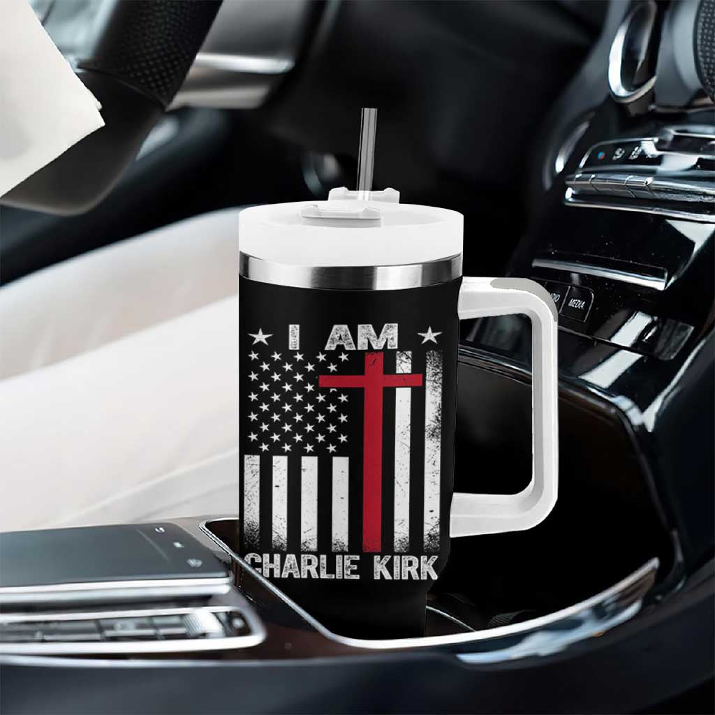 I Am Charlie Kirk Tumbler With Handle Christian Cross Faith American Falg - Wonder Print Shop