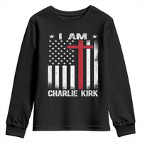 I Am Charlie Kirk Youth Sweatshirt Christian Cross Faith American Falg - Wonder Print Shop