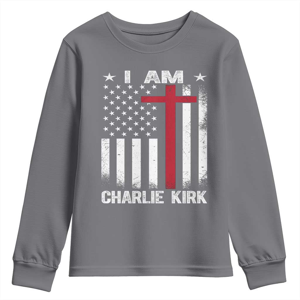 I Am Charlie Kirk Youth Sweatshirt Christian Cross Faith American Falg - Wonder Print Shop