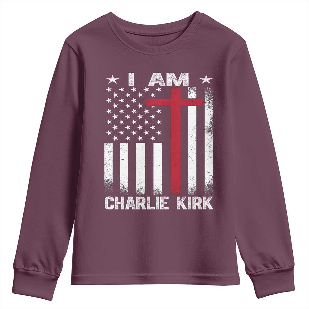 I Am Charlie Kirk Youth Sweatshirt Christian Cross Faith American Falg - Wonder Print Shop
