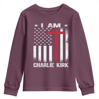 I Am Charlie Kirk Youth Sweatshirt Christian Cross Faith American Falg - Wonder Print Shop