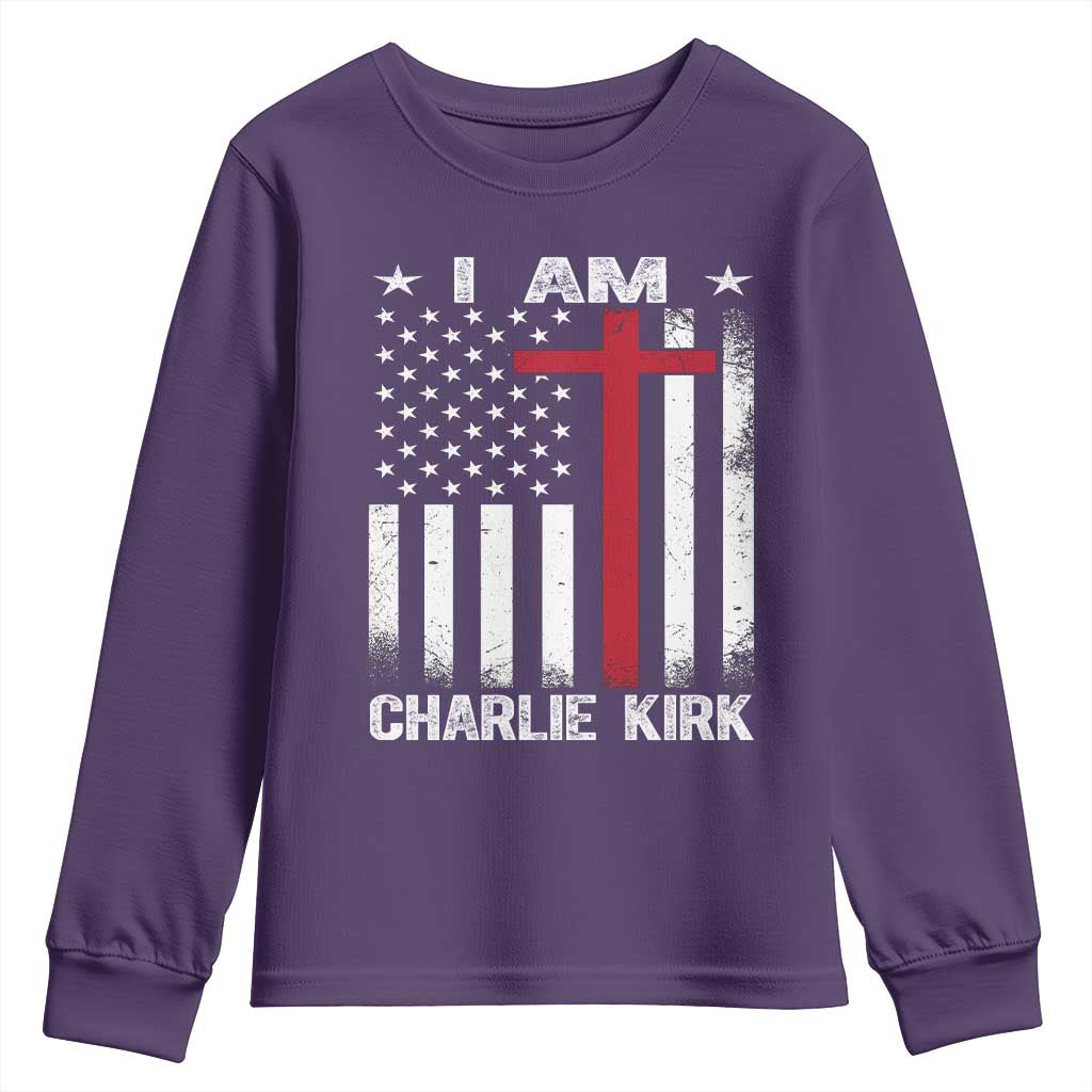 I Am Charlie Kirk Youth Sweatshirt Christian Cross Faith American Falg - Wonder Print Shop