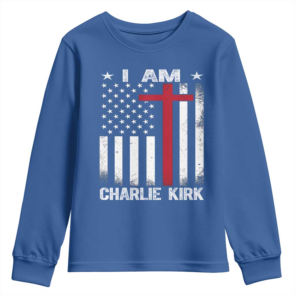 I Am Charlie Kirk Youth Sweatshirt Christian Cross Faith American Falg - Wonder Print Shop