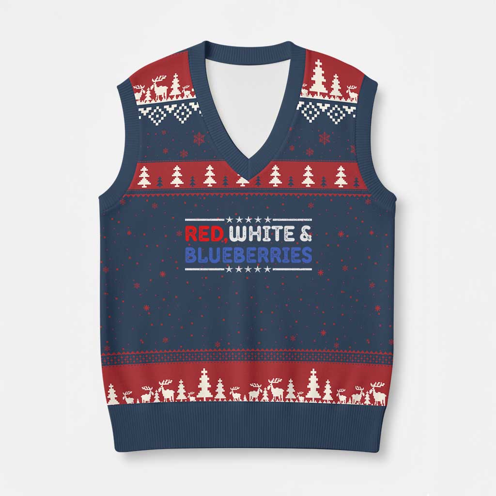 Red White and Blueberries V-Neck Knit Sweater Vest Patriotic Tribute Memorial - Wonder Print Shop