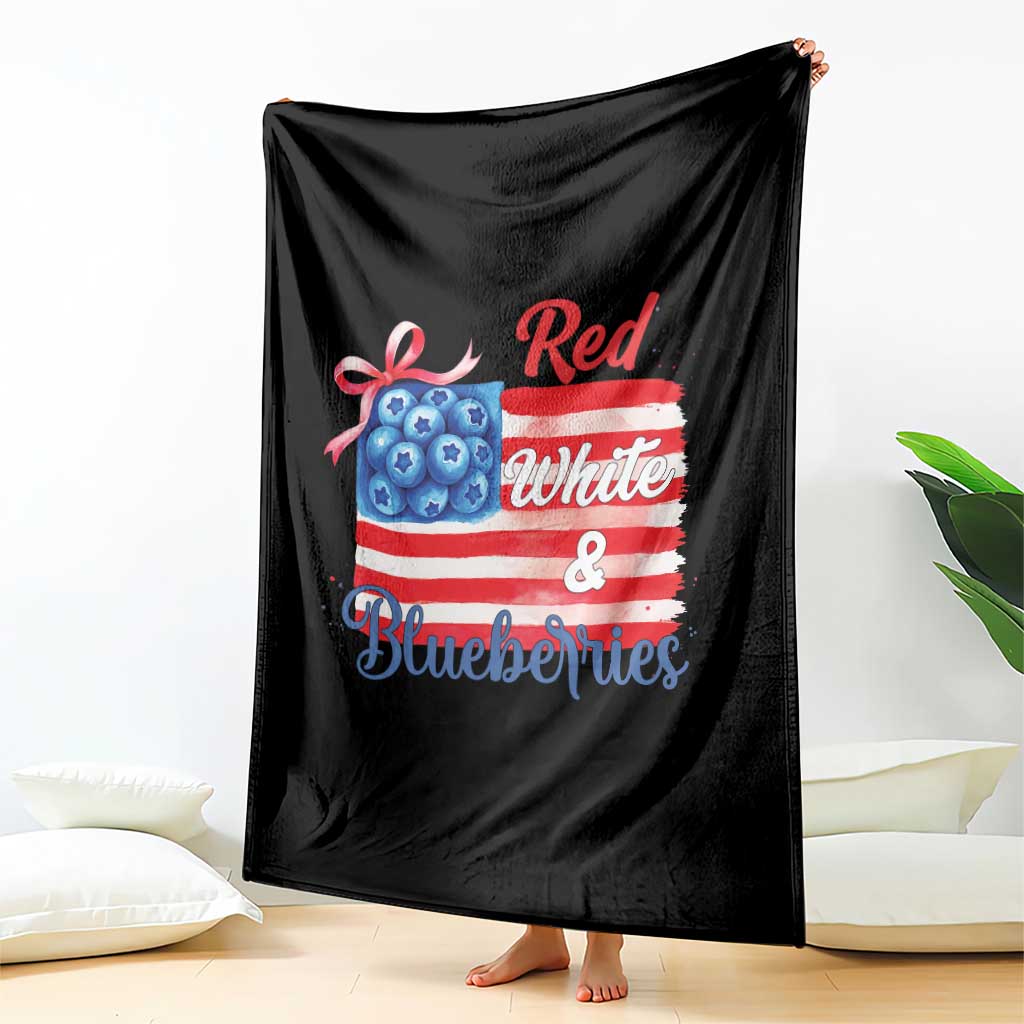 Red White and Blueberries Throw Blanket Patriotic Vintage American Flag Coquette Bow - Wonder Print Shop