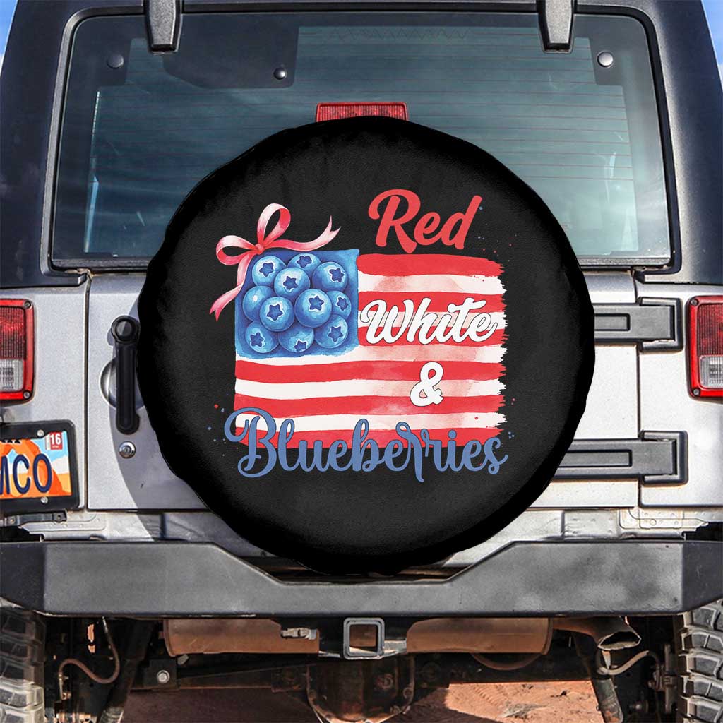 Red White and Blueberries Spare Tire Cover Patriotic Vintage American Flag Coquette Bow - Wonder Print Shop