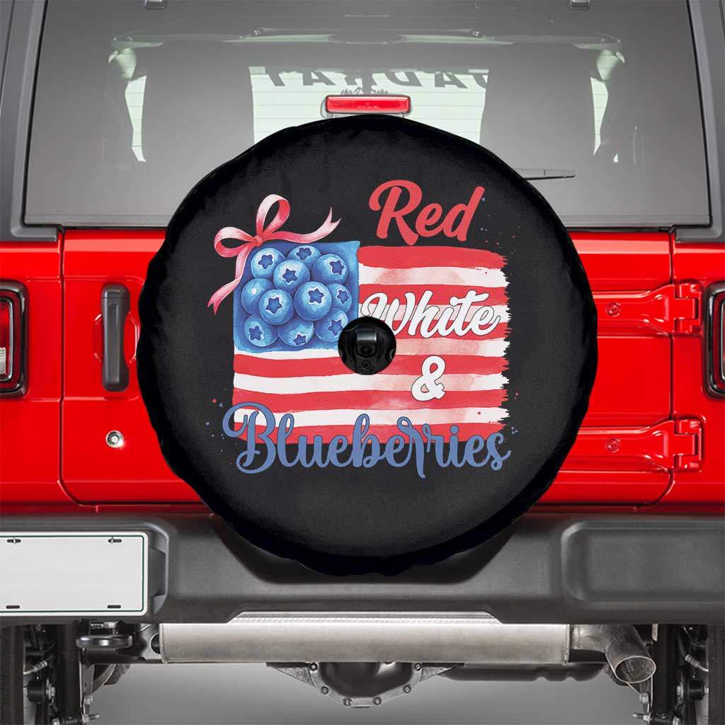 Red White and Blueberries Spare Tire Cover Patriotic Vintage American Flag Coquette Bow - Wonder Print Shop