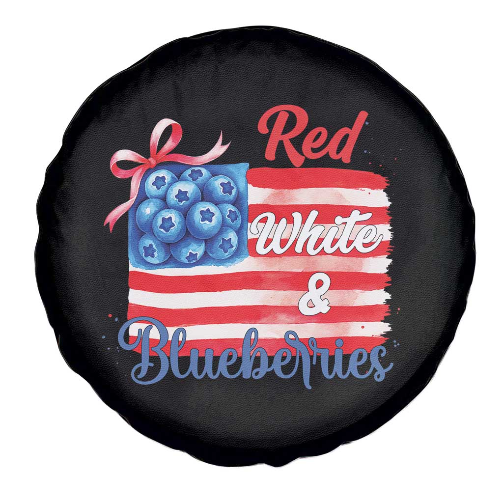 Red White and Blueberries Spare Tire Cover Patriotic Vintage American Flag Coquette Bow - Wonder Print Shop