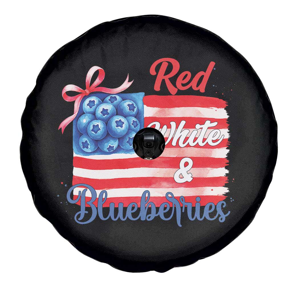 Red White and Blueberries Spare Tire Cover Patriotic Vintage American Flag Coquette Bow - Wonder Print Shop