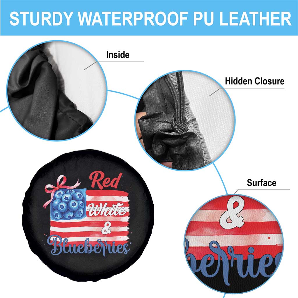 Red White and Blueberries Spare Tire Cover Patriotic Vintage American Flag Coquette Bow - Wonder Print Shop