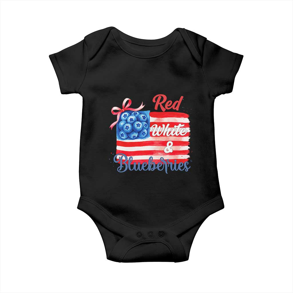 Red White and Blueberries Baby Onesie Patriotic Vintage American Flag Coquette Bow - Wonder Print Shop