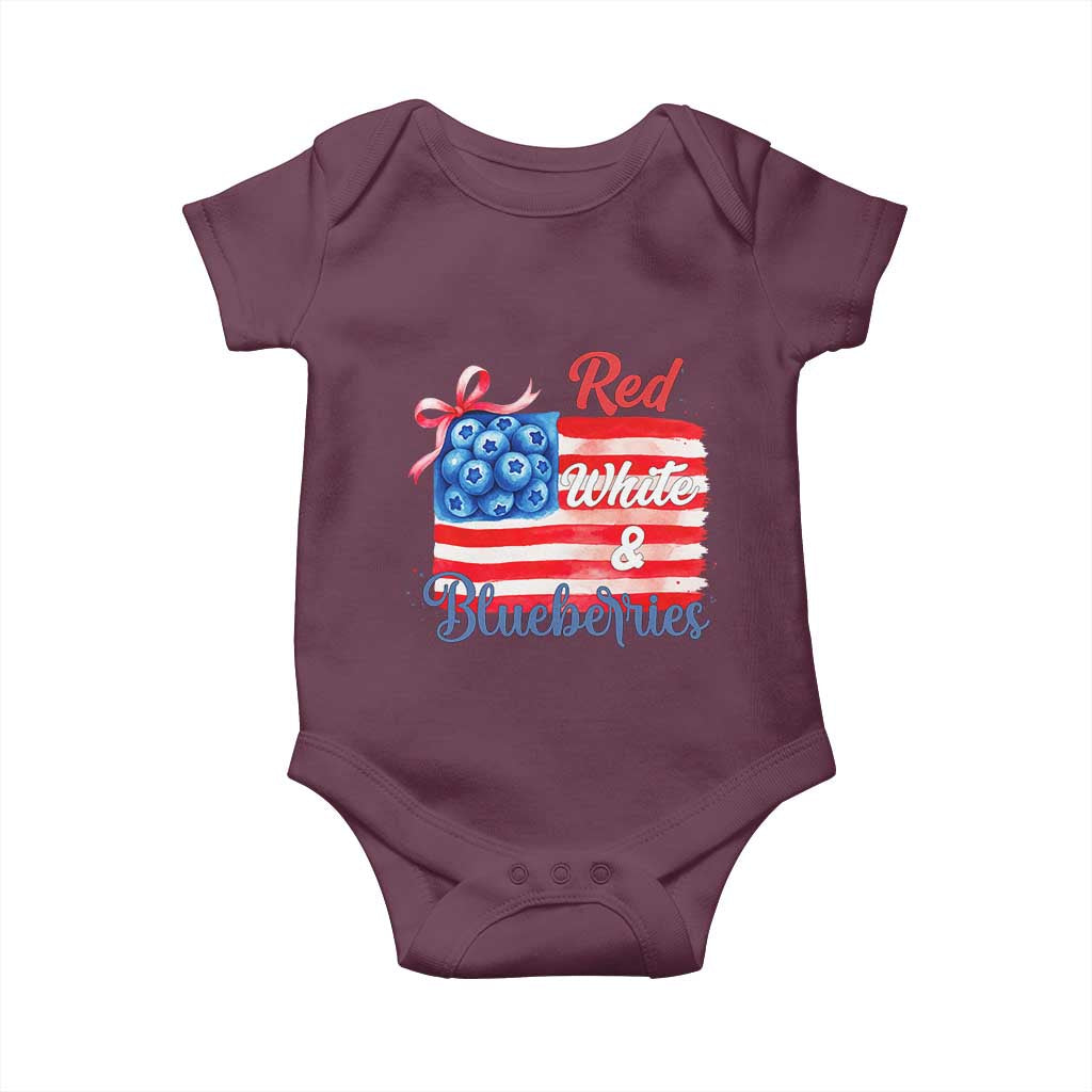 Red White and Blueberries Baby Onesie Patriotic Vintage American Flag Coquette Bow - Wonder Print Shop
