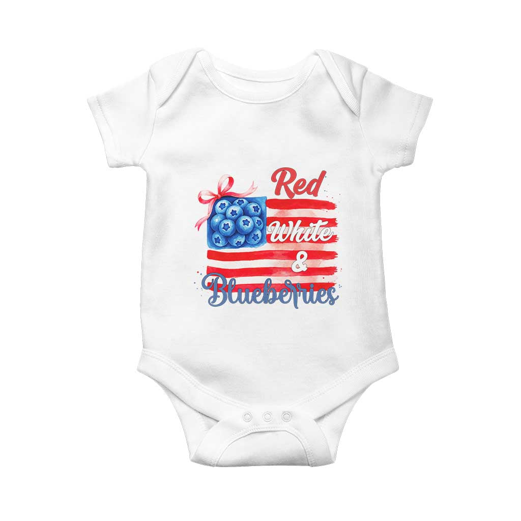 Red White and Blueberries Baby Onesie Patriotic Vintage American Flag Coquette Bow - Wonder Print Shop