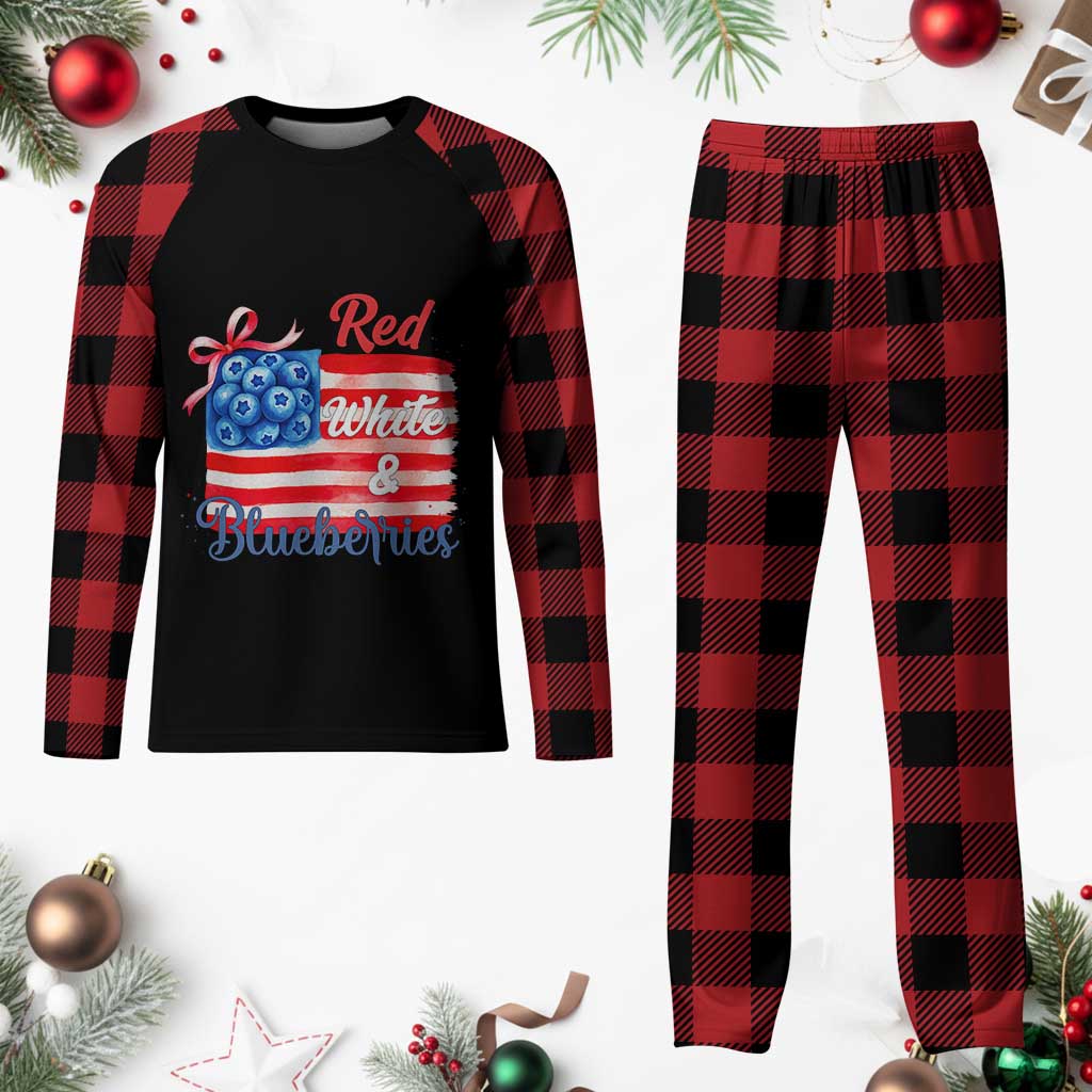 Red White and Blueberries Plaid Pajama Set Patriotic Vintage American Flag Coquette Bow - Wonder Print Shop