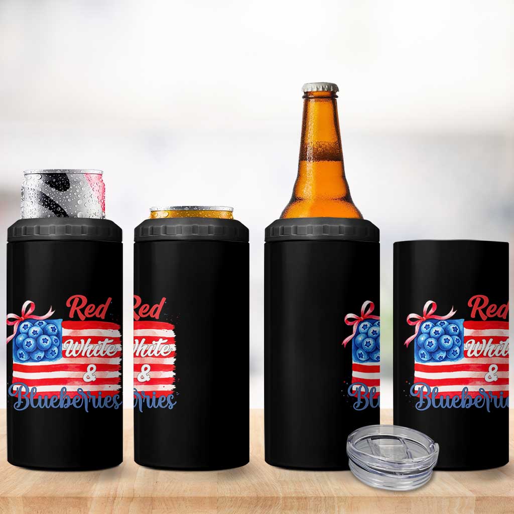 Red White and Blueberries 4 in 1 Can Cooler Tumbler Patriotic Vintage American Flag Coquette Bow - Wonder Print Shop