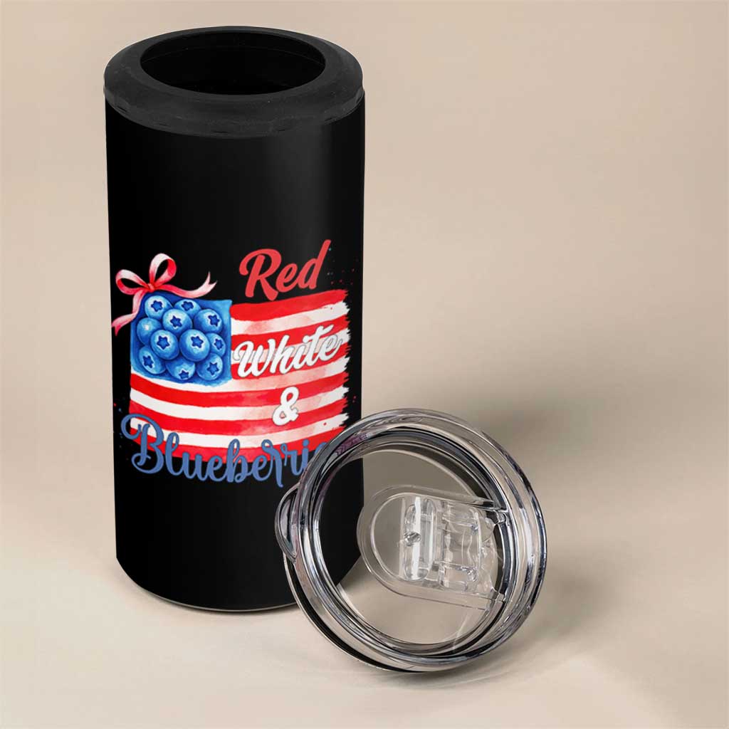 Red White and Blueberries 4 in 1 Can Cooler Tumbler Patriotic Vintage American Flag Coquette Bow - Wonder Print Shop